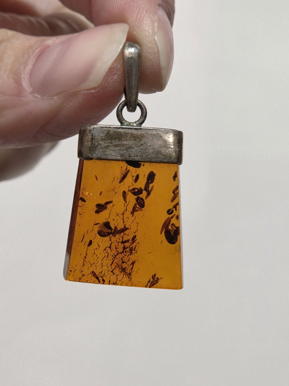 Amber Trapezoid Pendant Necklace - Honey Amber